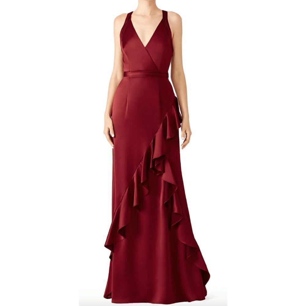 NWT Aidan Mattox Womens Black Satin Ruffle Gown Maxi Dress Size 12